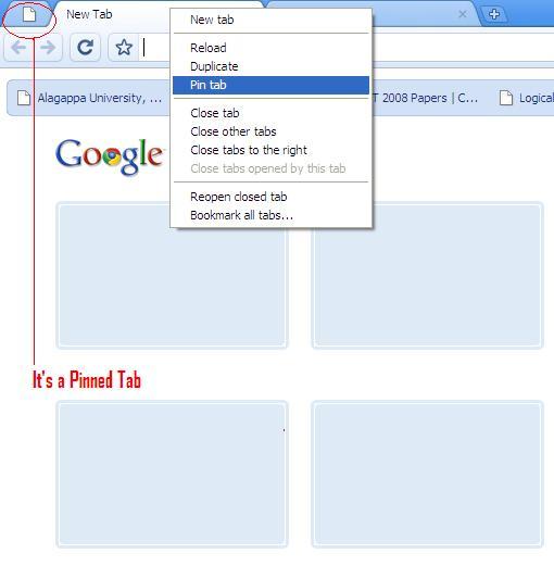 Google Chrome Pinning a Tab