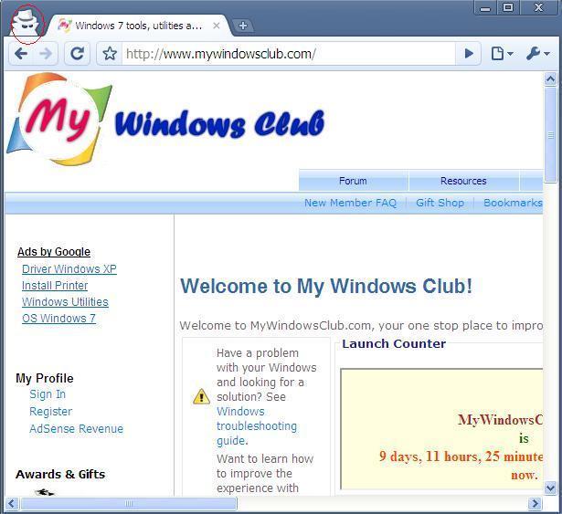 Incognito Browsing in Google Chrome