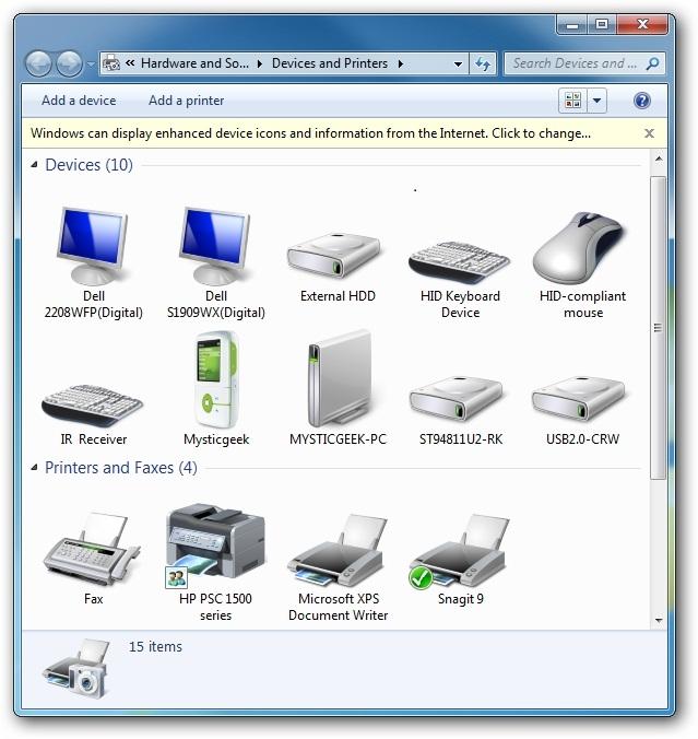 Once the Devices and Printers Once the Devices and Printers