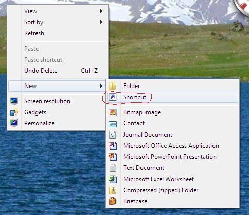 Creating a short cut on the desktop of Windows 7 computer