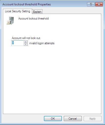 Account Lockout properties dialog box