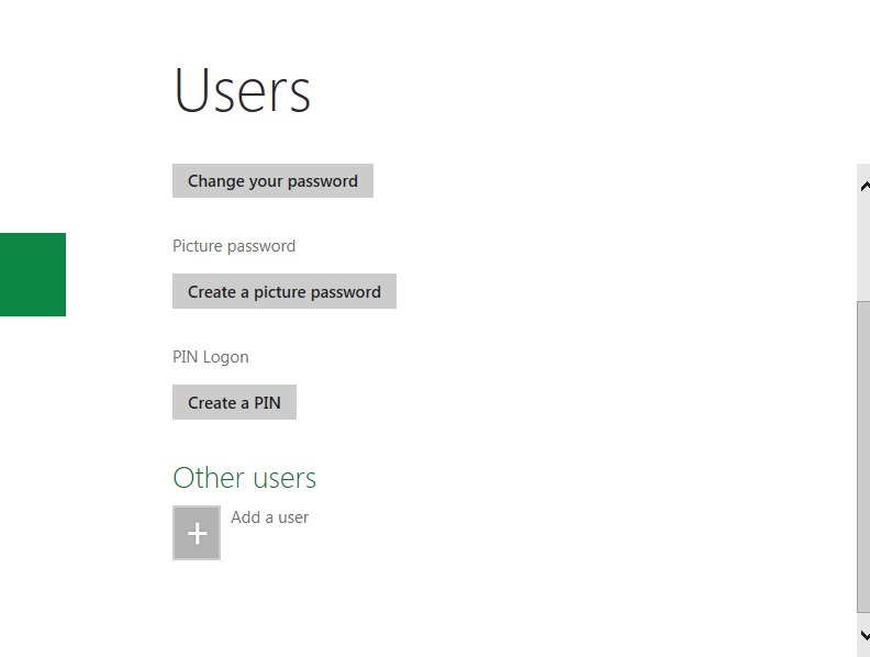 User screen in Windows 8