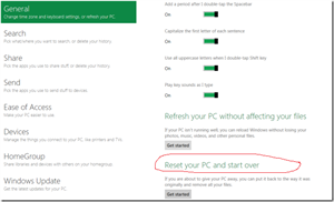 Reset your PC option in Window 8