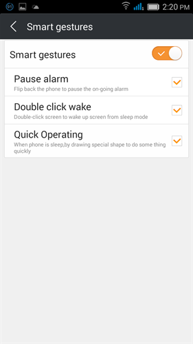 Gionee marathon m3 smart gestures screenshot
