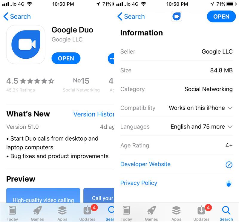 Google Duo HD VoIP call
